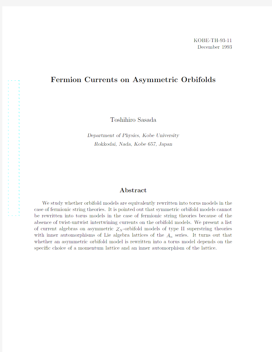 Fermion Currents on Asymmetric Orbifolds
