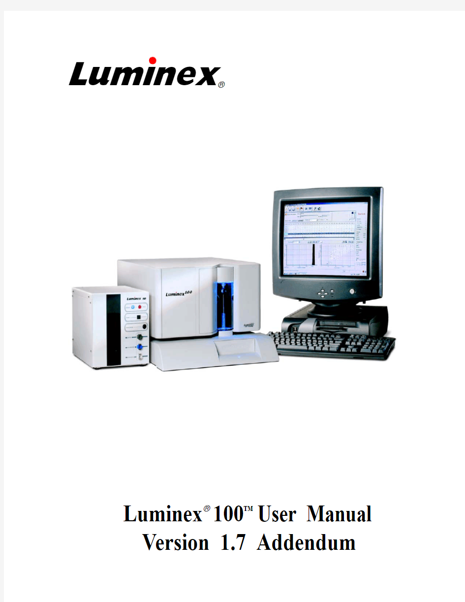 Luminex 100 User Manual Addendum Version 1.7
