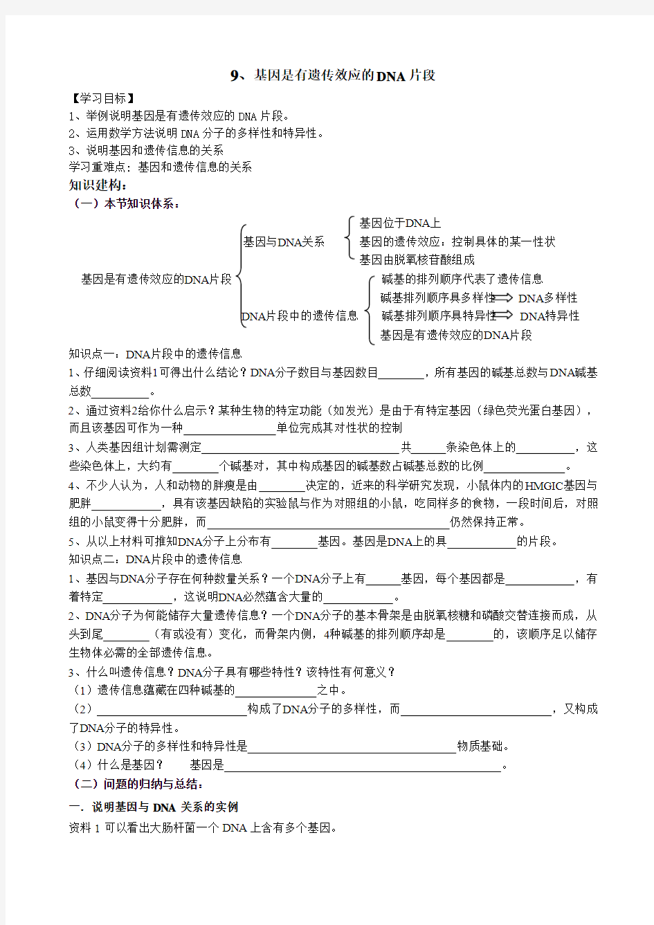 9.基因是有遗传效应的DNA片段