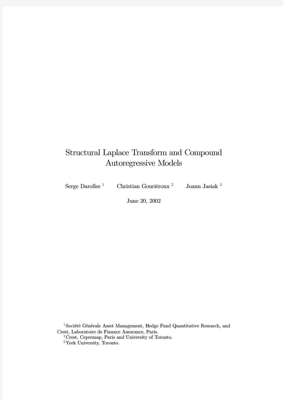 2002), Structural Laplace transforms and compound autoregressive models, preprint