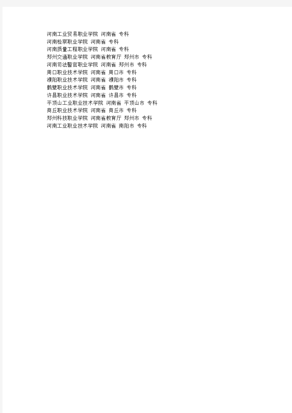 河南省专科学校排名如下