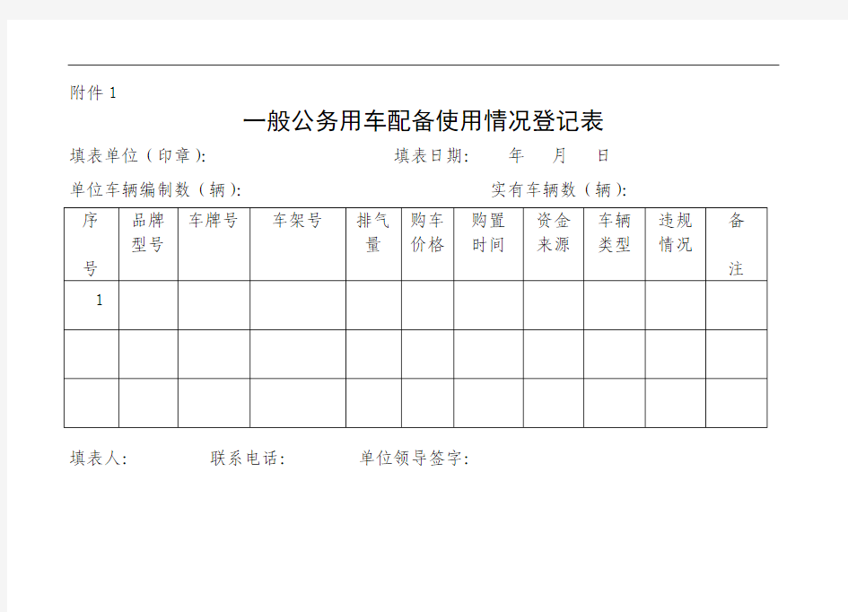 党政机关公务用车登记表