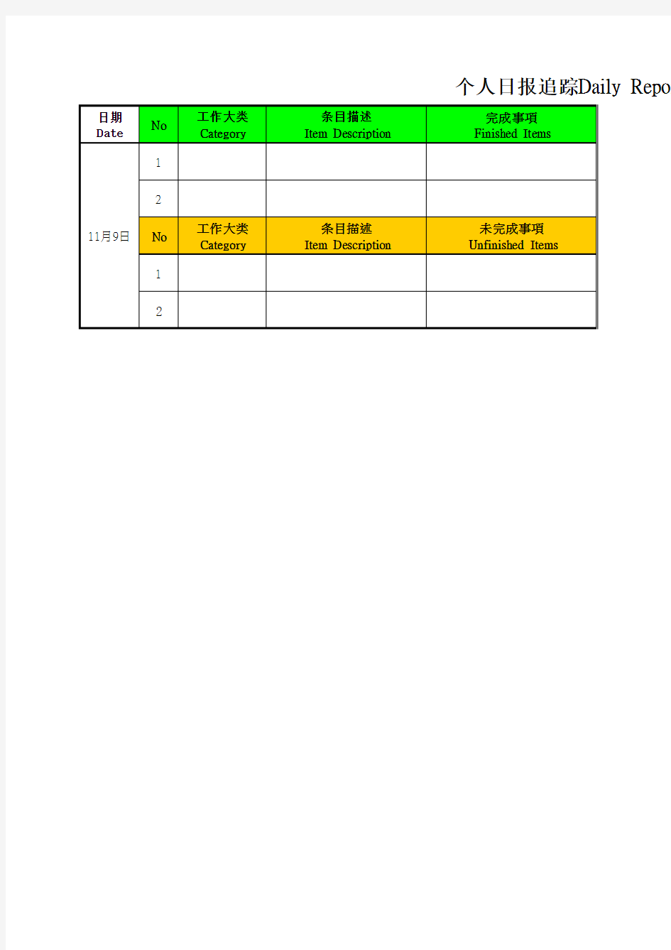 个人日报追踪格式Daily Report Tracking Format