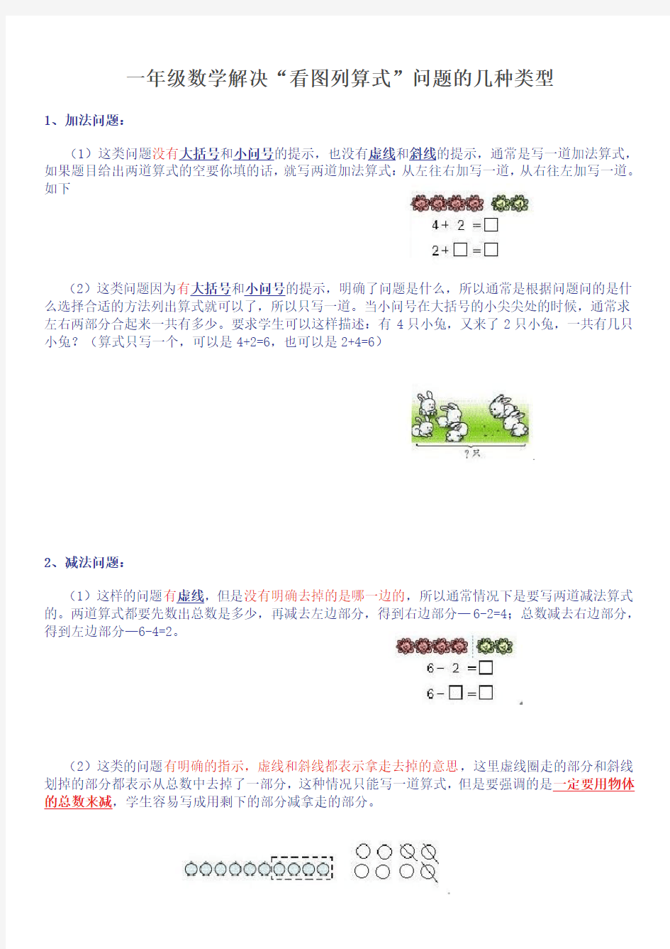 一年级数学看图列式常见题型及练习