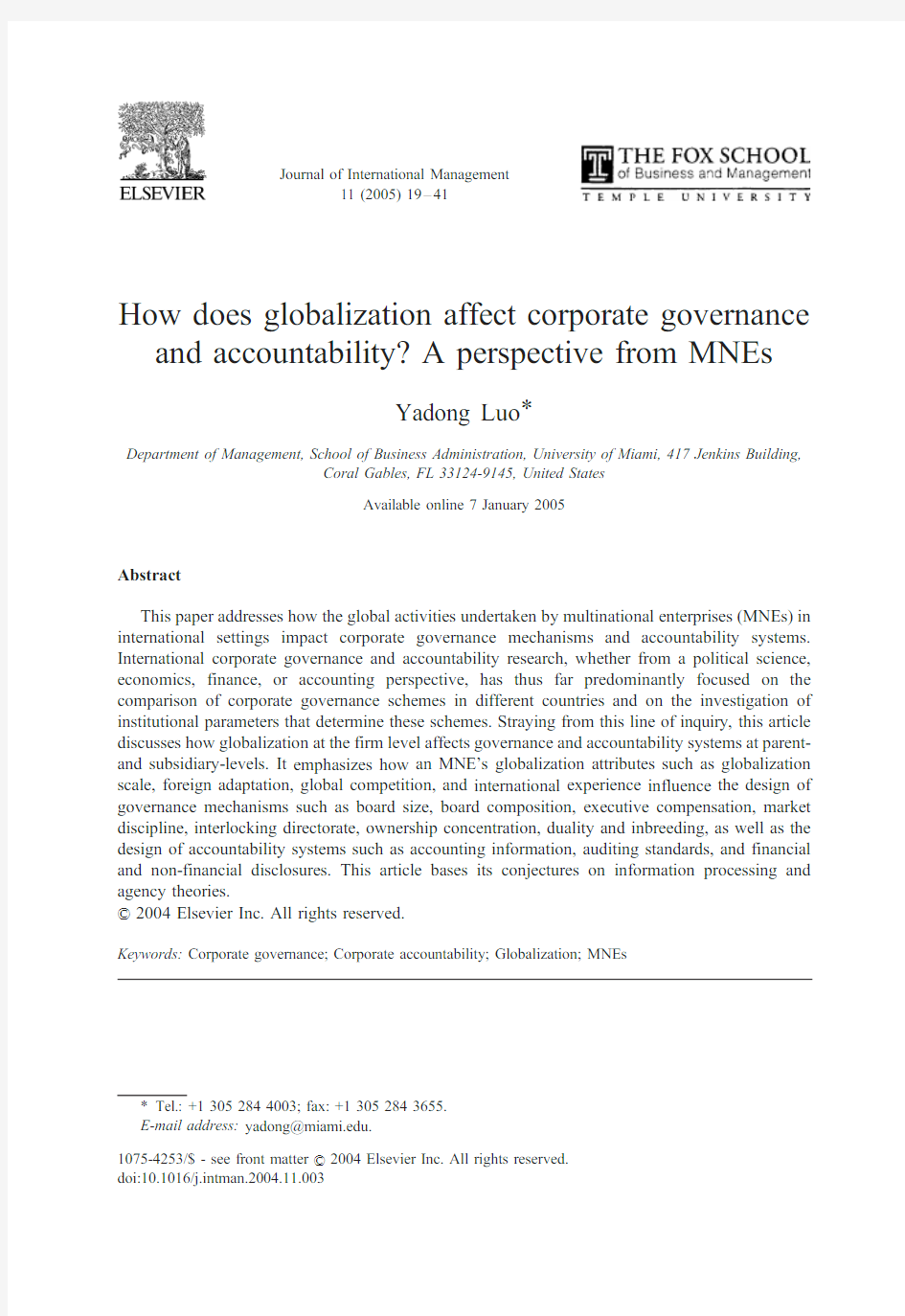 How does globalization affect corporate governance and accountability