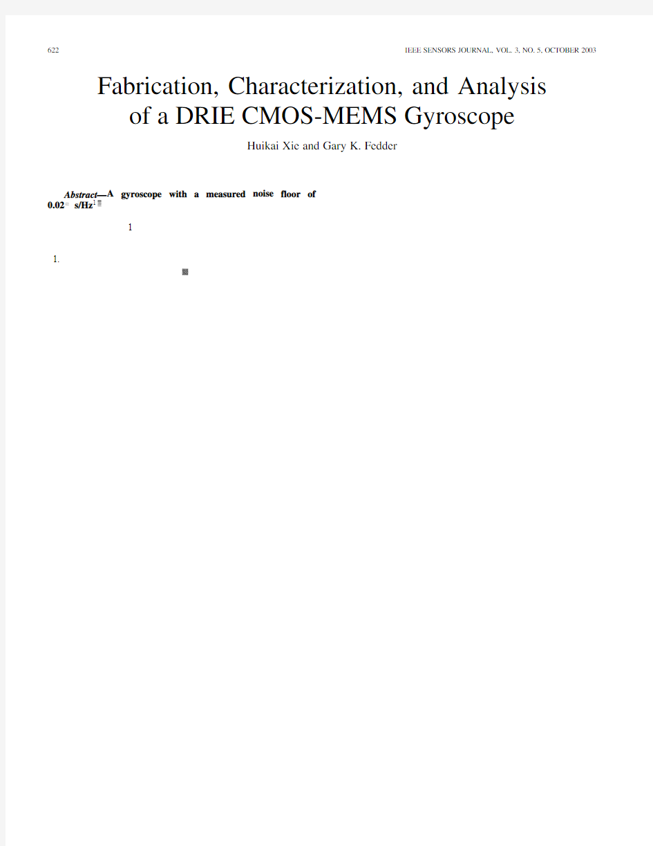 Fabrication, Characterization, and Analysis of a DRIE CMOS-MEMS Gyroscope