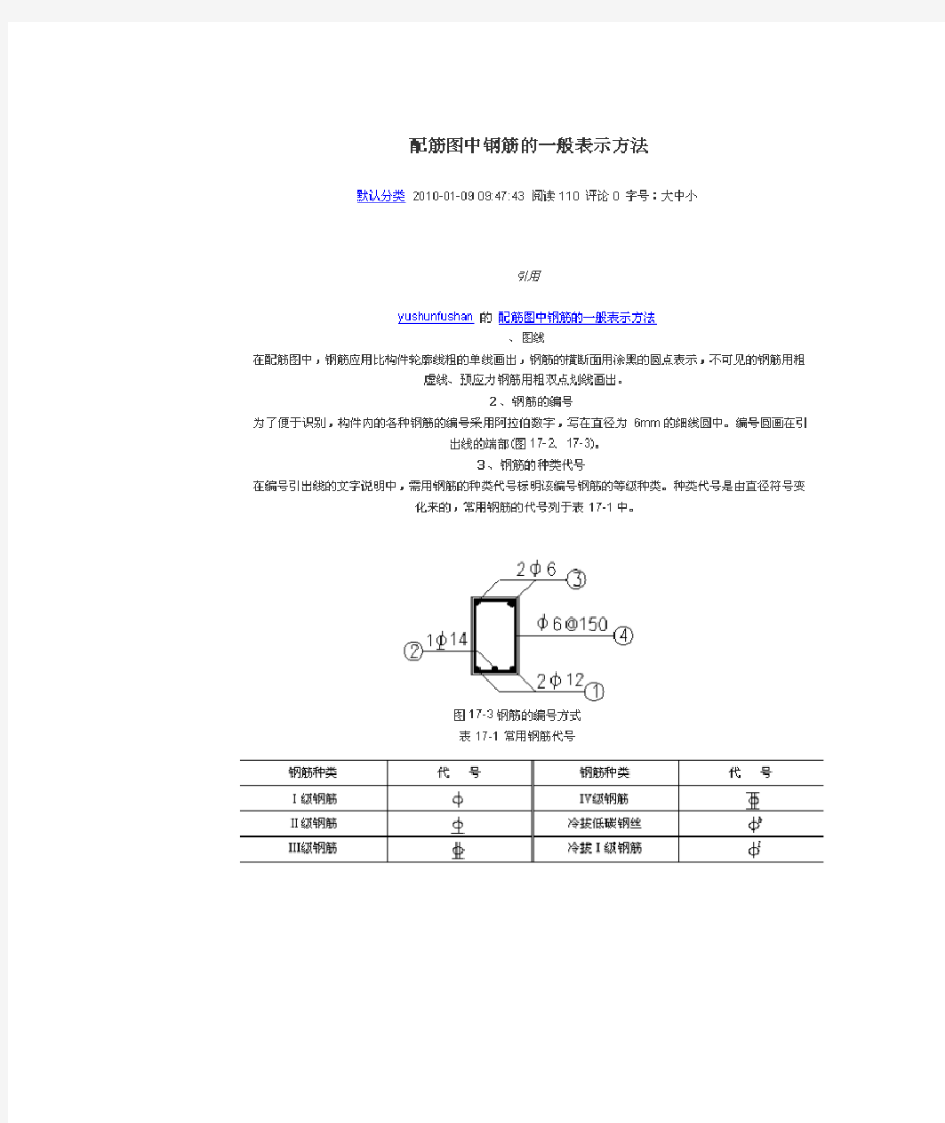 配筋图中钢筋的一般表示方法