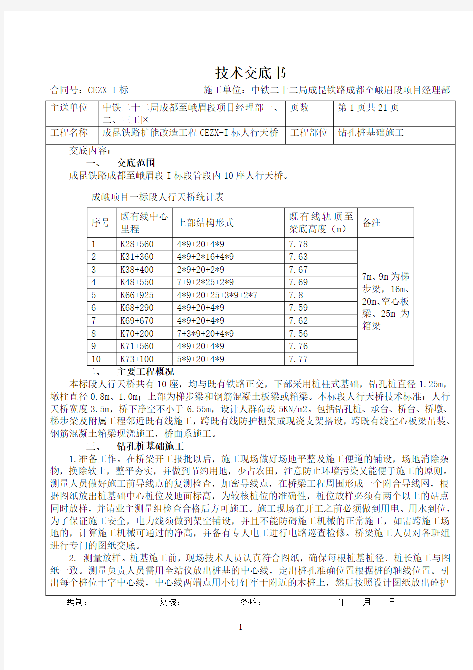 成昆铁路CEZX-I人行天桥技术交底