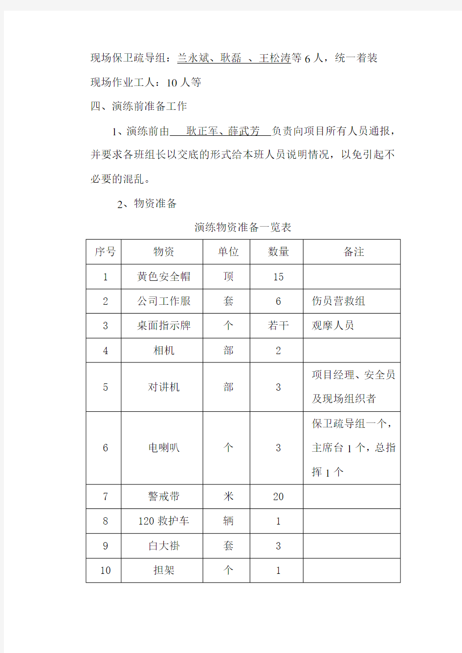 物体打击事故应急救援预案演练方案