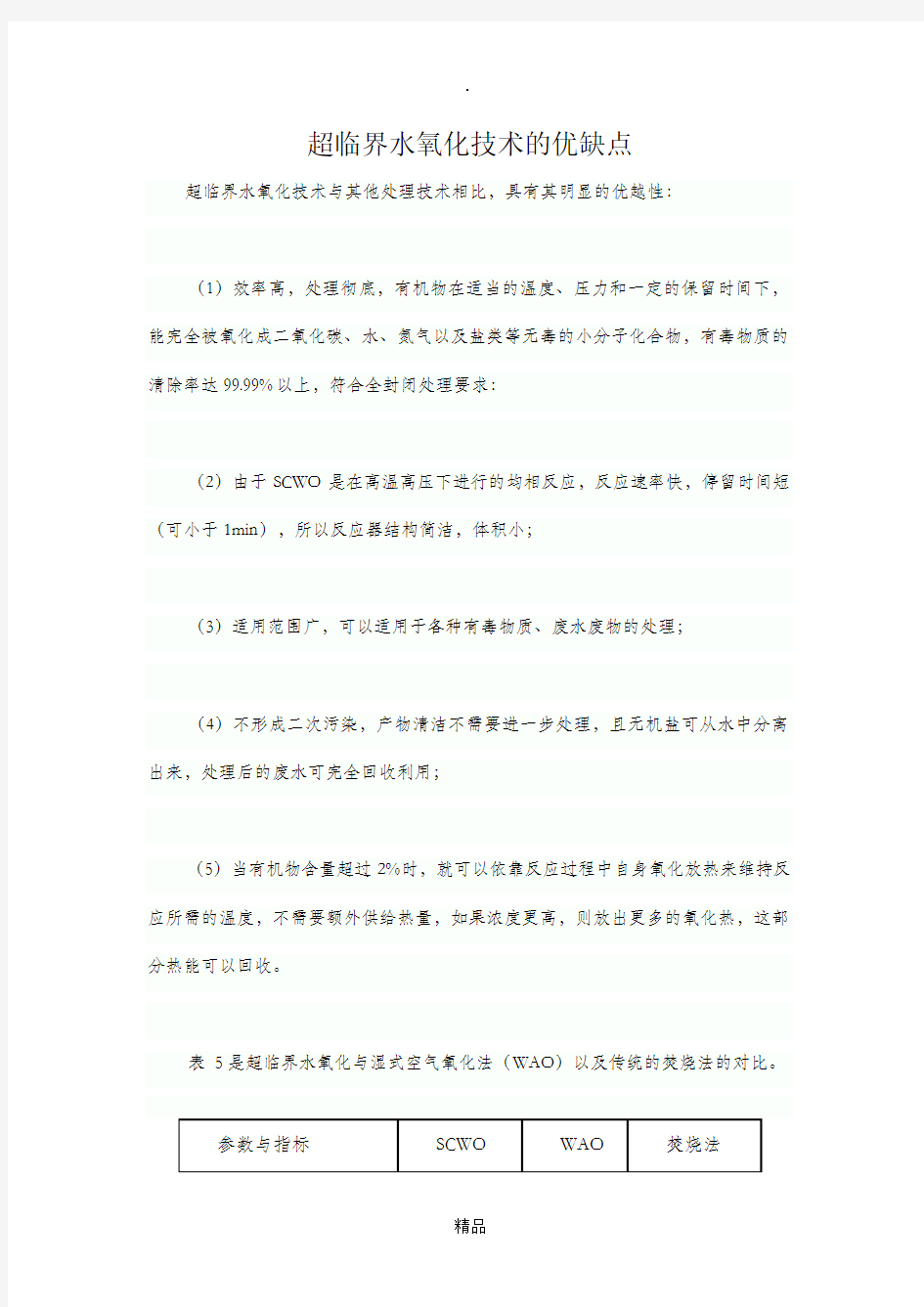 超临界水氧化技术的优缺点