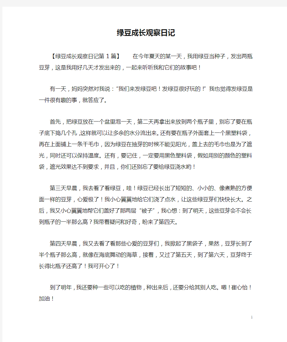 绿豆成长观察日记