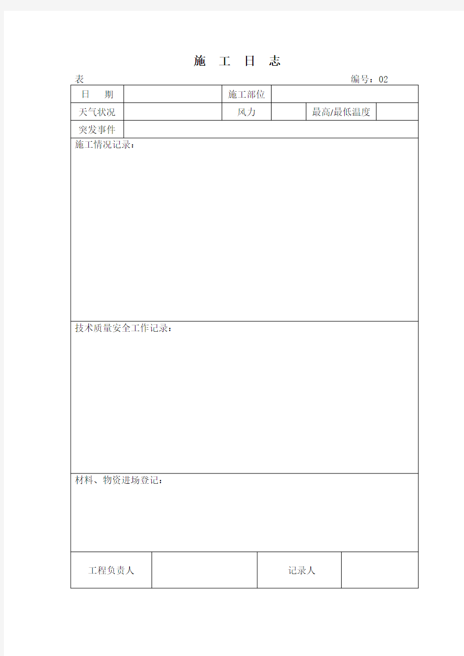 施工日志空白表格60375