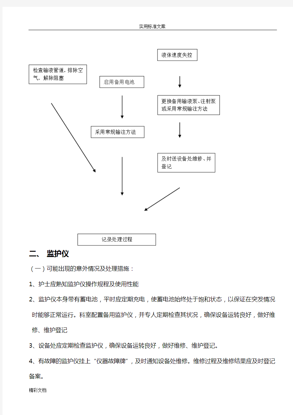 使用常用仪器和抢救设备可能出现意外情况地处理预案及要求措施