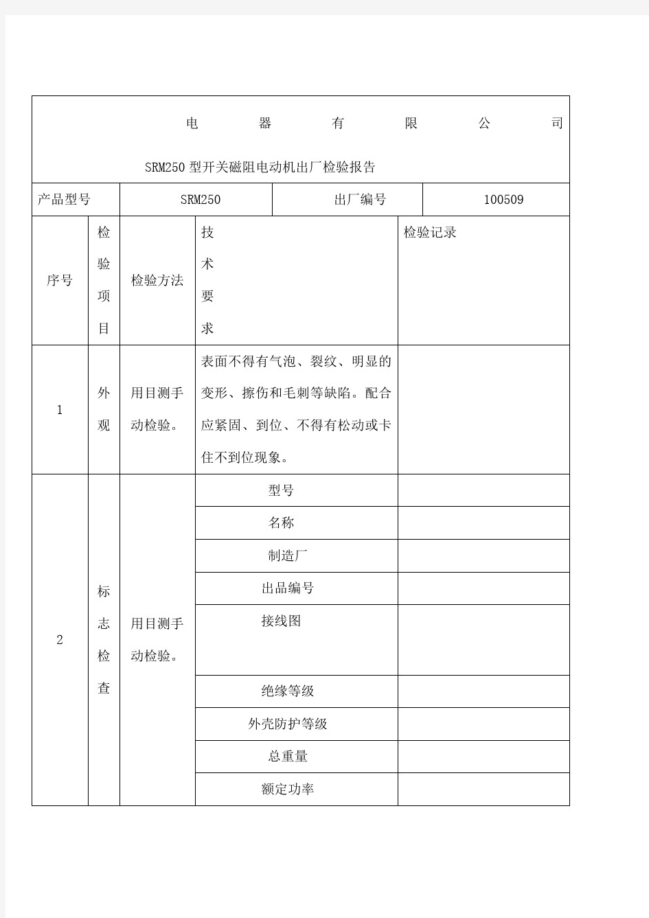 电动机出厂检验报告