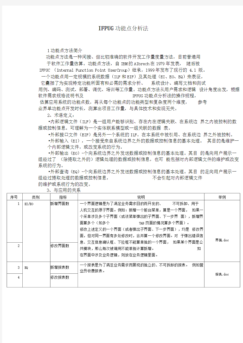 IFPUG功能点分析法