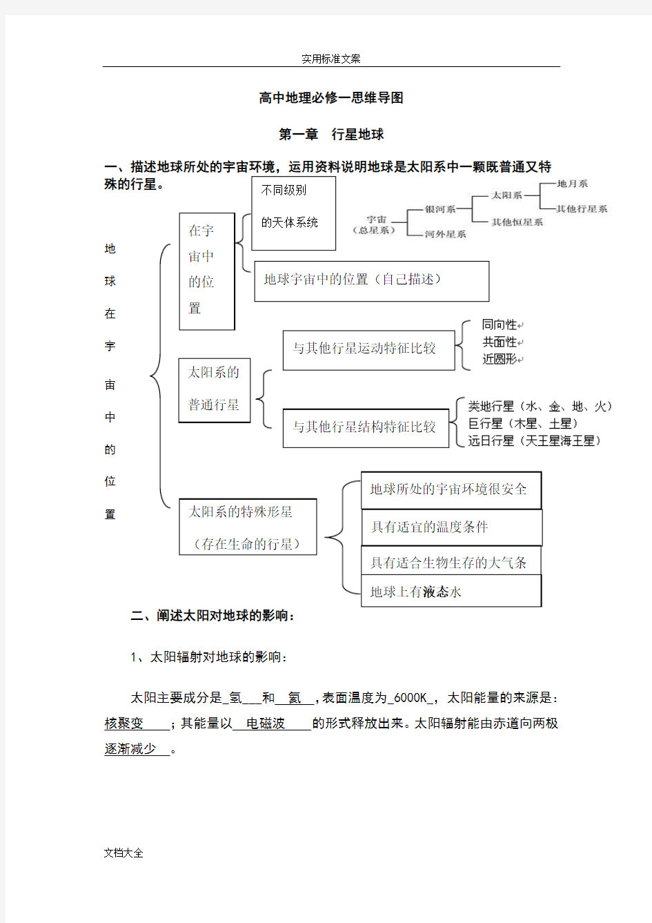 高中地理必修一思维导图