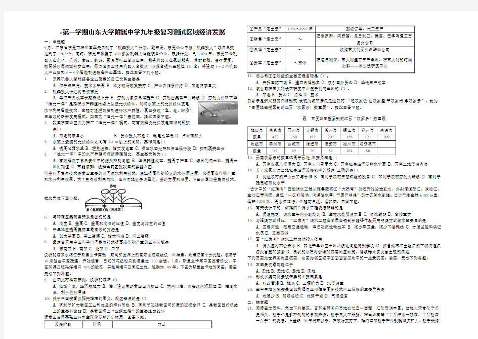 第一学期山东大学附属中学高中部高三一轮复习区域经济发展