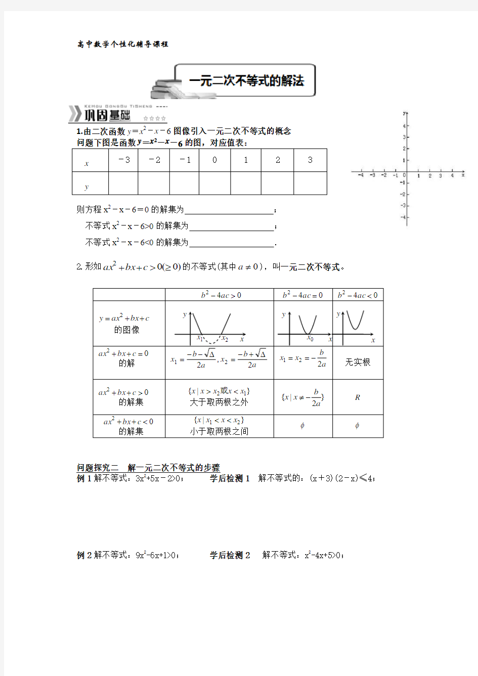 一元二次不等式的解法