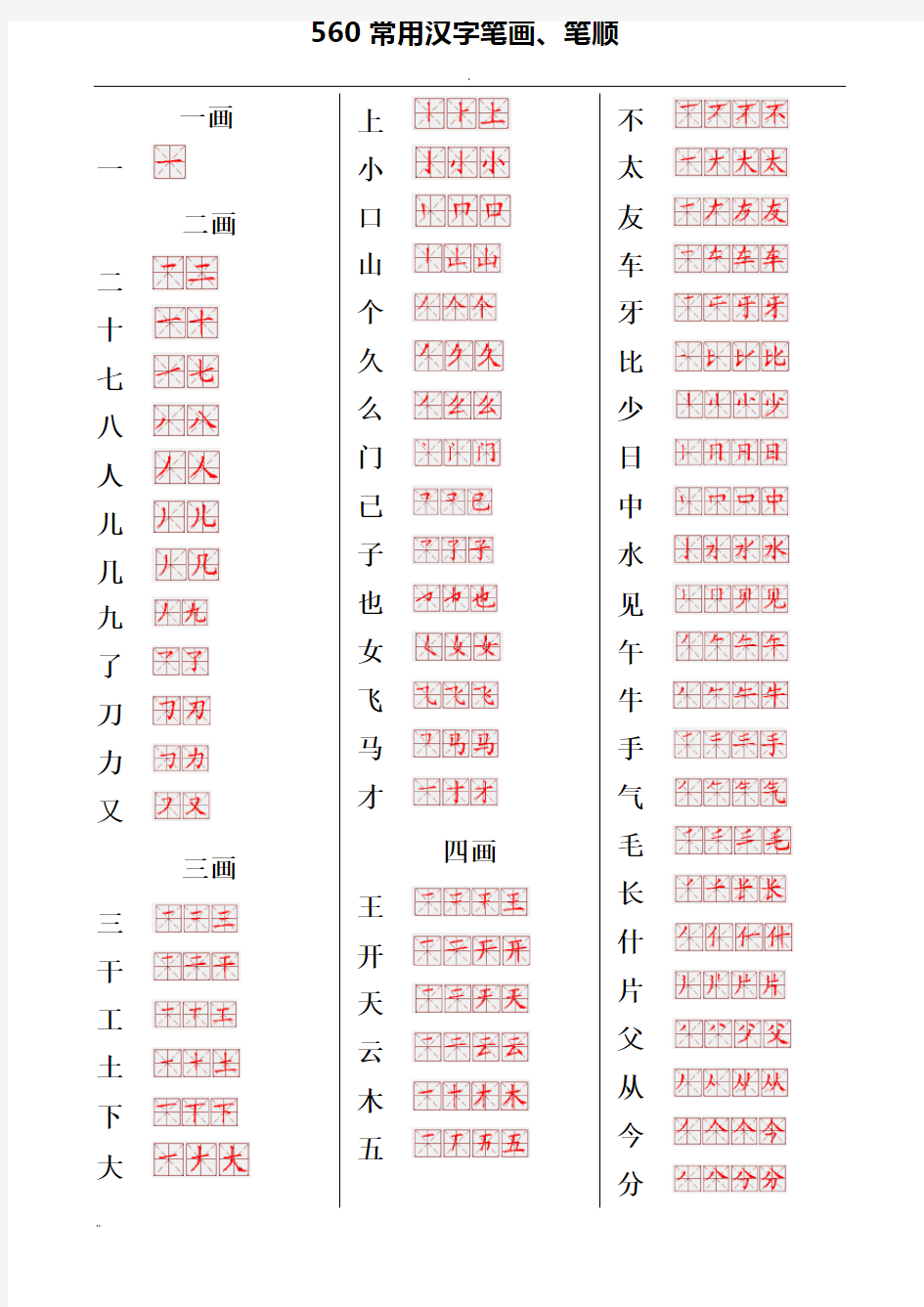 书法-560常用汉字笔画笔顺表