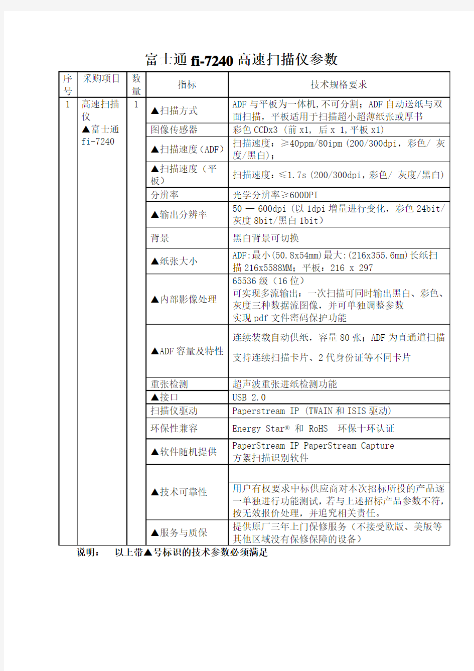 富士通fi-7240高速扫描仪参数