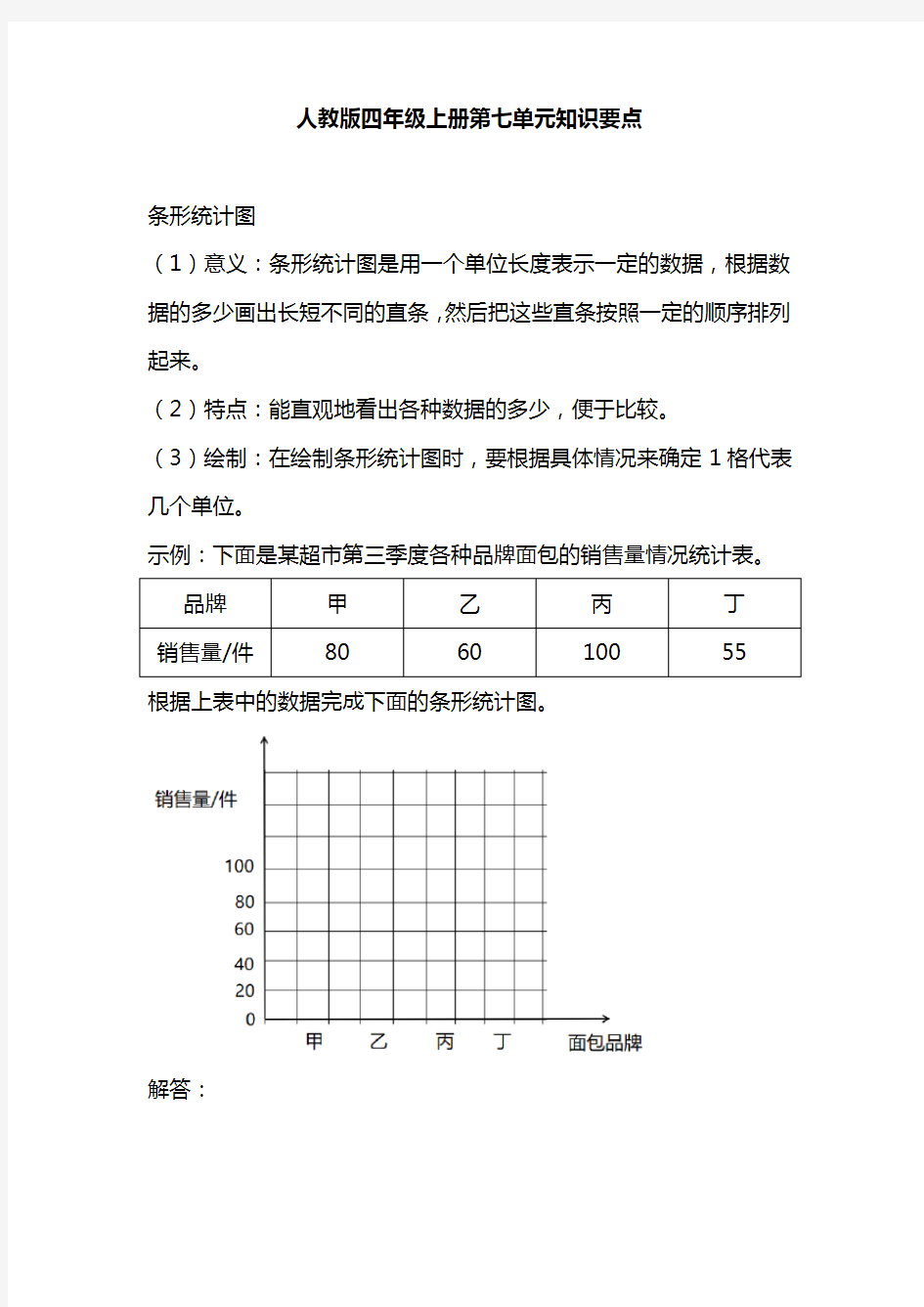 人教版四年级数学上册第七单元知识点汇总