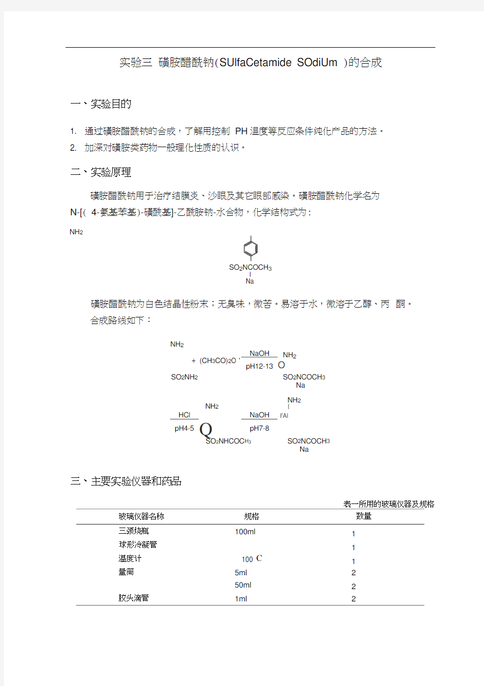 实验三磺胺醋酰钠和合成