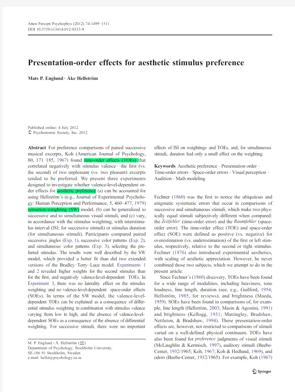 presentation-order effects for aesthetic stimulus preference