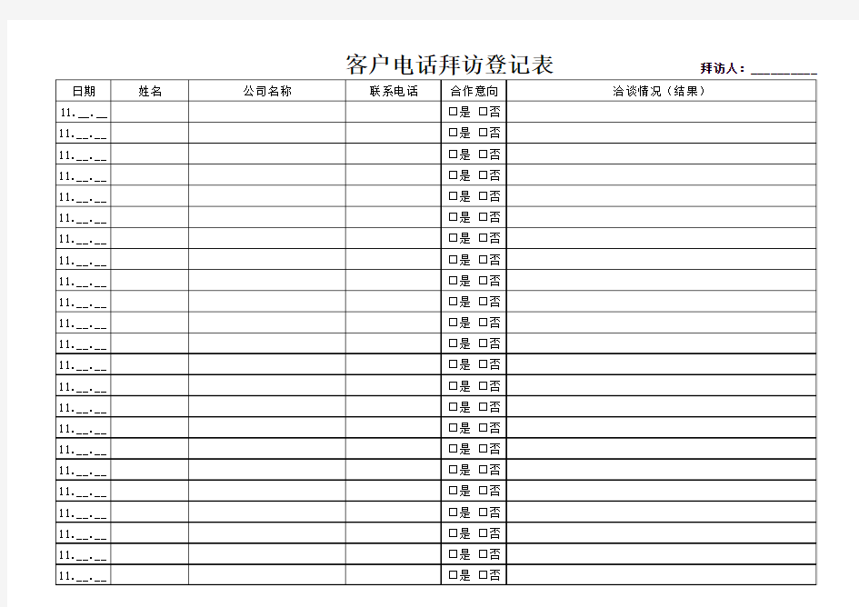 客户电话拜访登记表