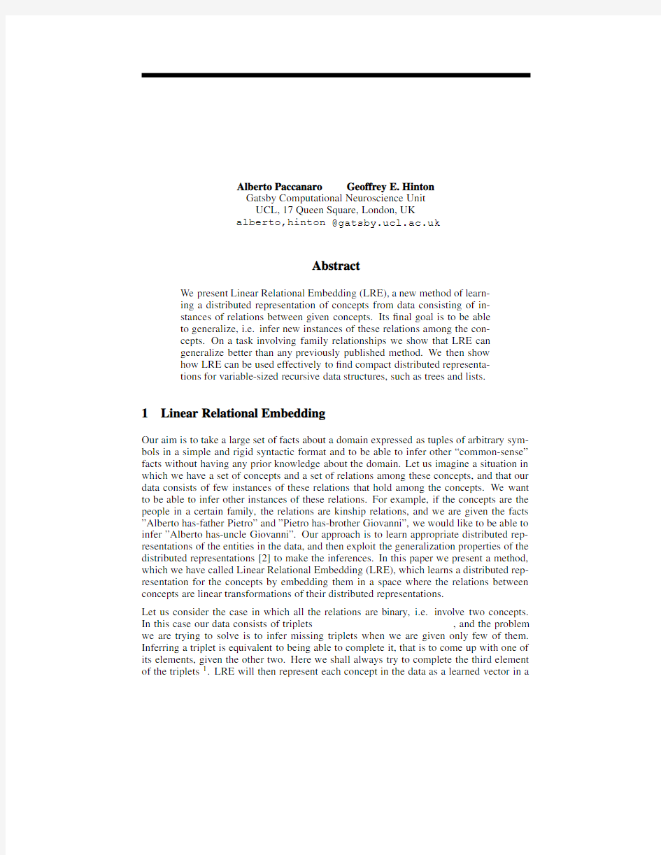 Learning hierarchical structures with linear relational embedding