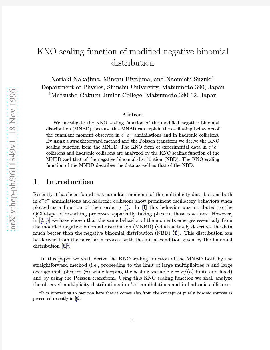 KNO scaling function of modified negative binomial distribution