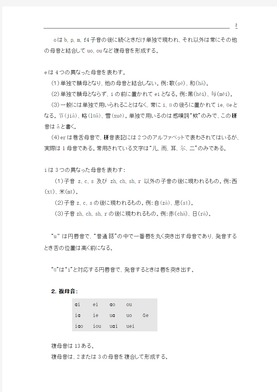 现代汉语“普通话”(中国语の共通语)には400余りの基本音节がある