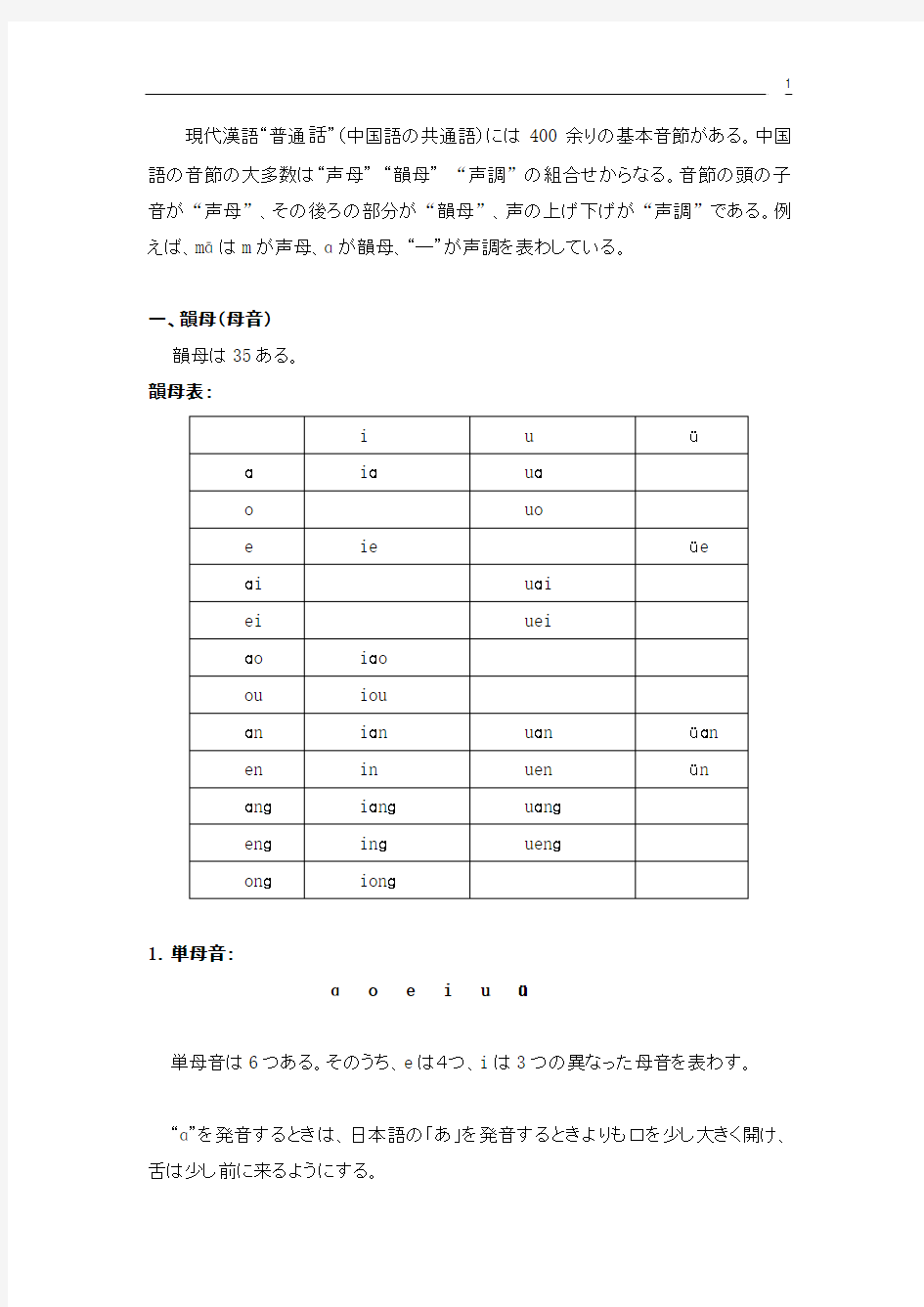 现代汉语“普通话”(中国语の共通语)には400余りの基本音节がある