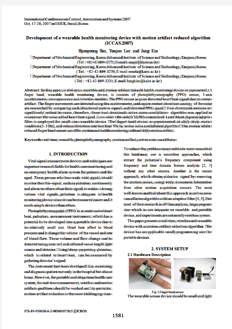 Development of a wearable health monitoring device with motion artifact reduced algorithm