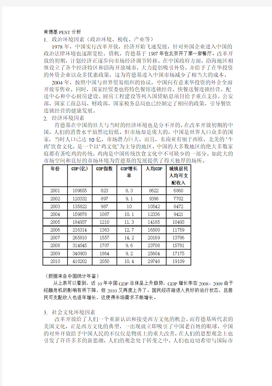 肯德基PEST分析和5力分析