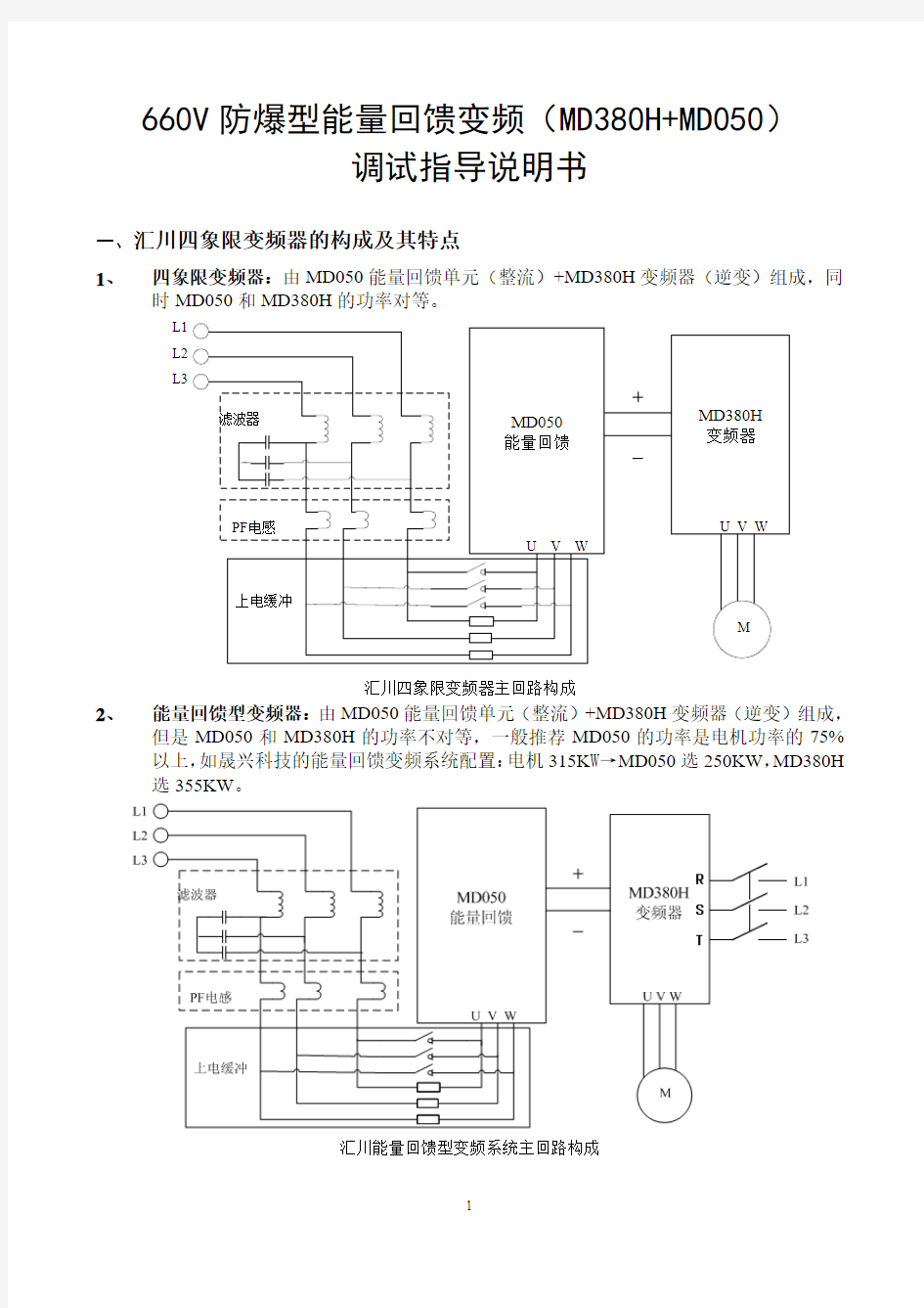 660V防爆能量回馈变频(MD050-250+MD380H-355)调试指导说明书