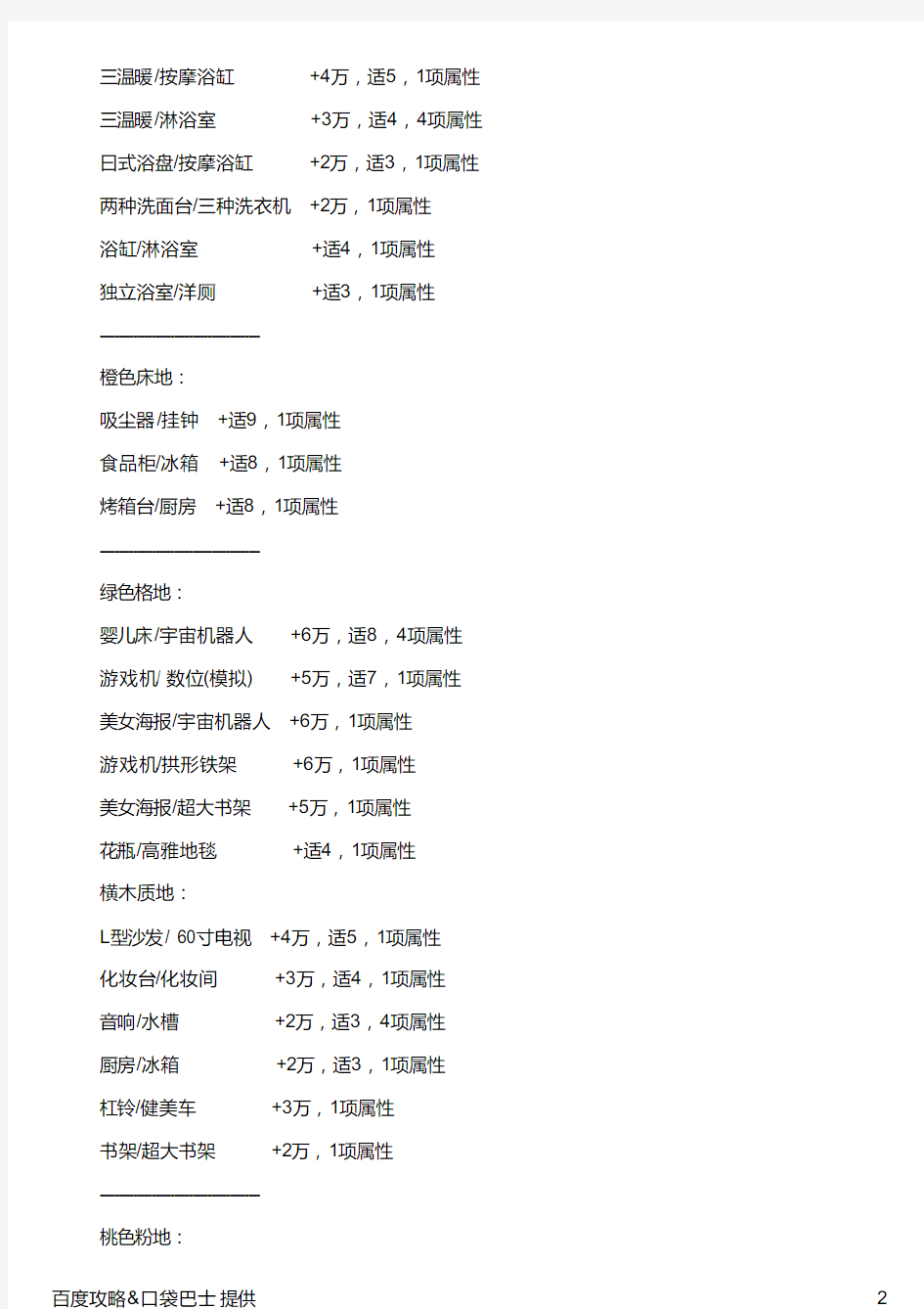 住宅梦物语房间相性表文字版 全部相性家具搭配一览