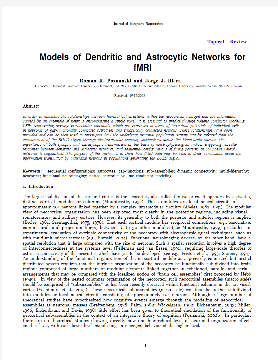 Abstract Journal of Integrative Neuroscience Topical Review Models of Dendritic and Astrocy