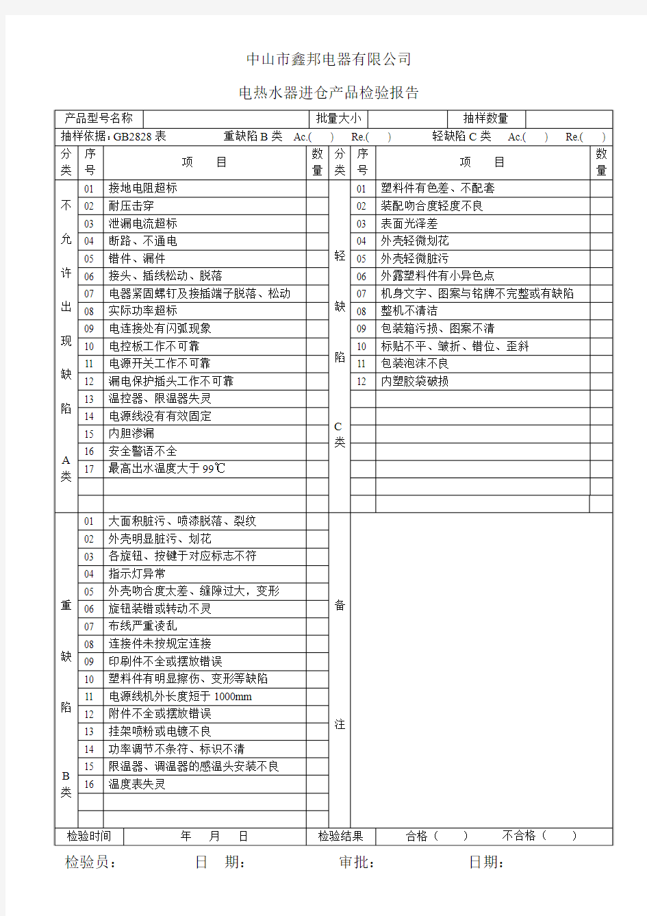 电热水器成品检验报告