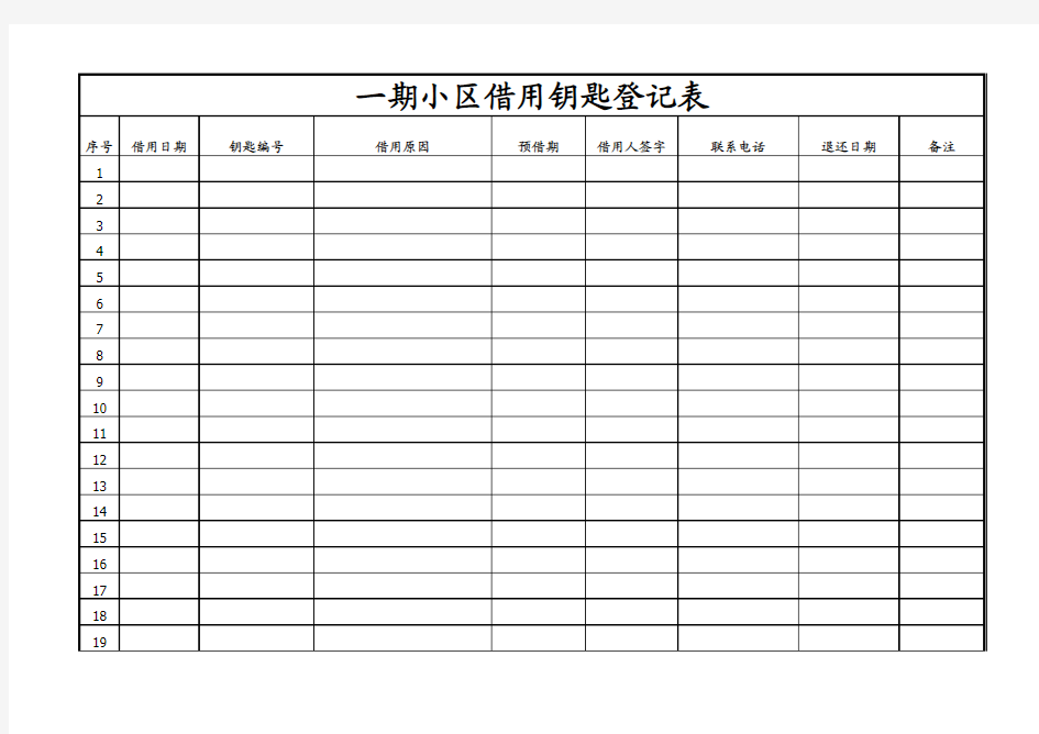 小区借用钥匙登记表