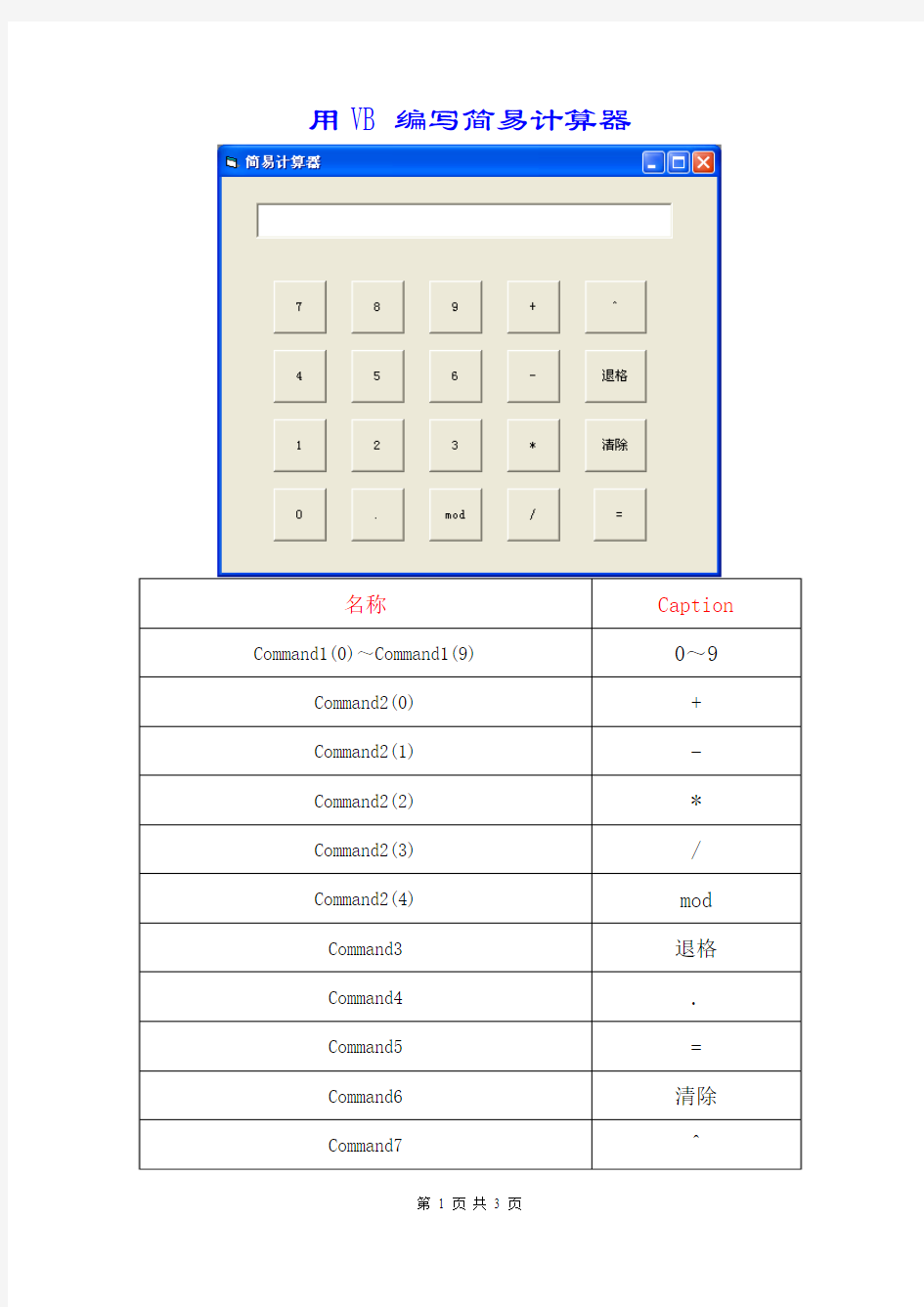 用VB编写简易计算器