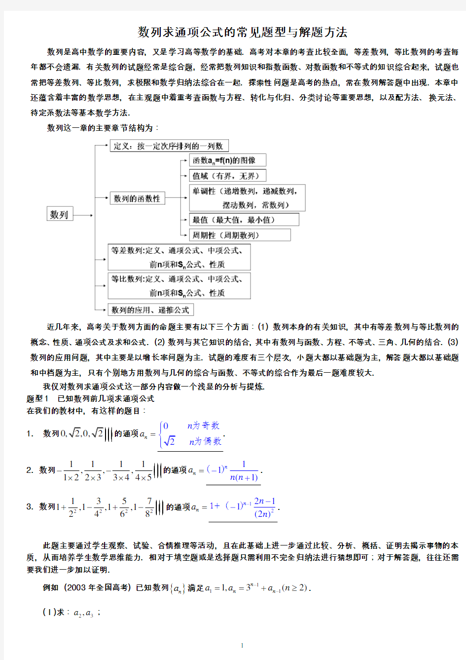 数列求通项公式的常见题型与解题方法(已打)