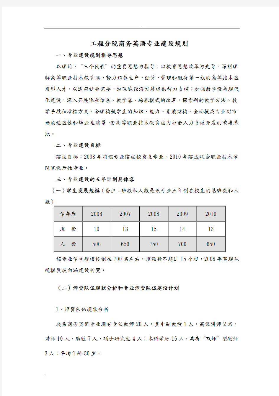 商务英语专业建设规划