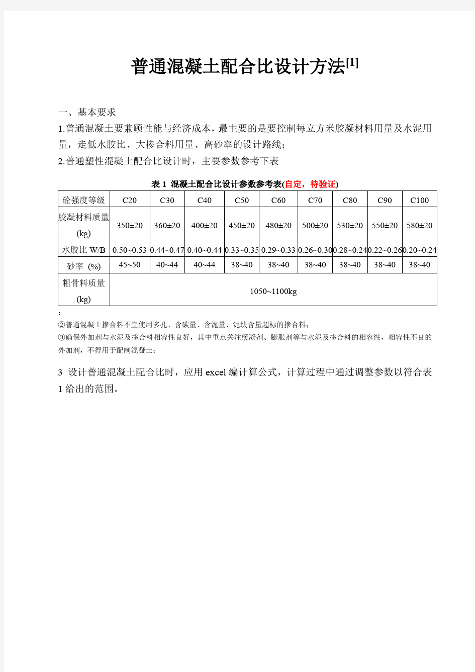 普通混凝土配合比设计方法及例题