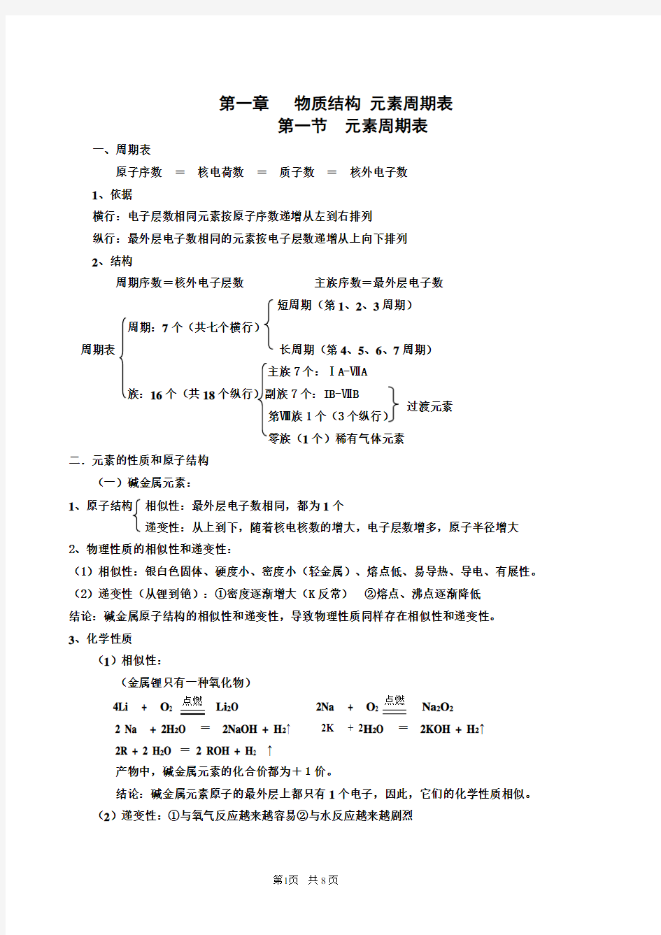 (完整版)化学必修二第一章知识点总结