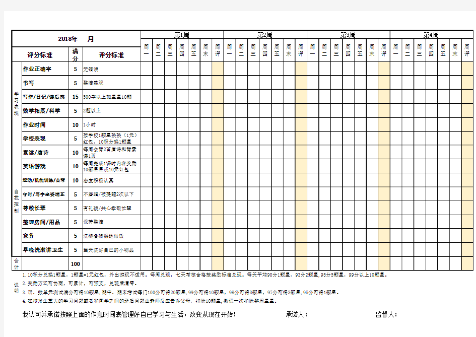 小学生家庭表现记录表