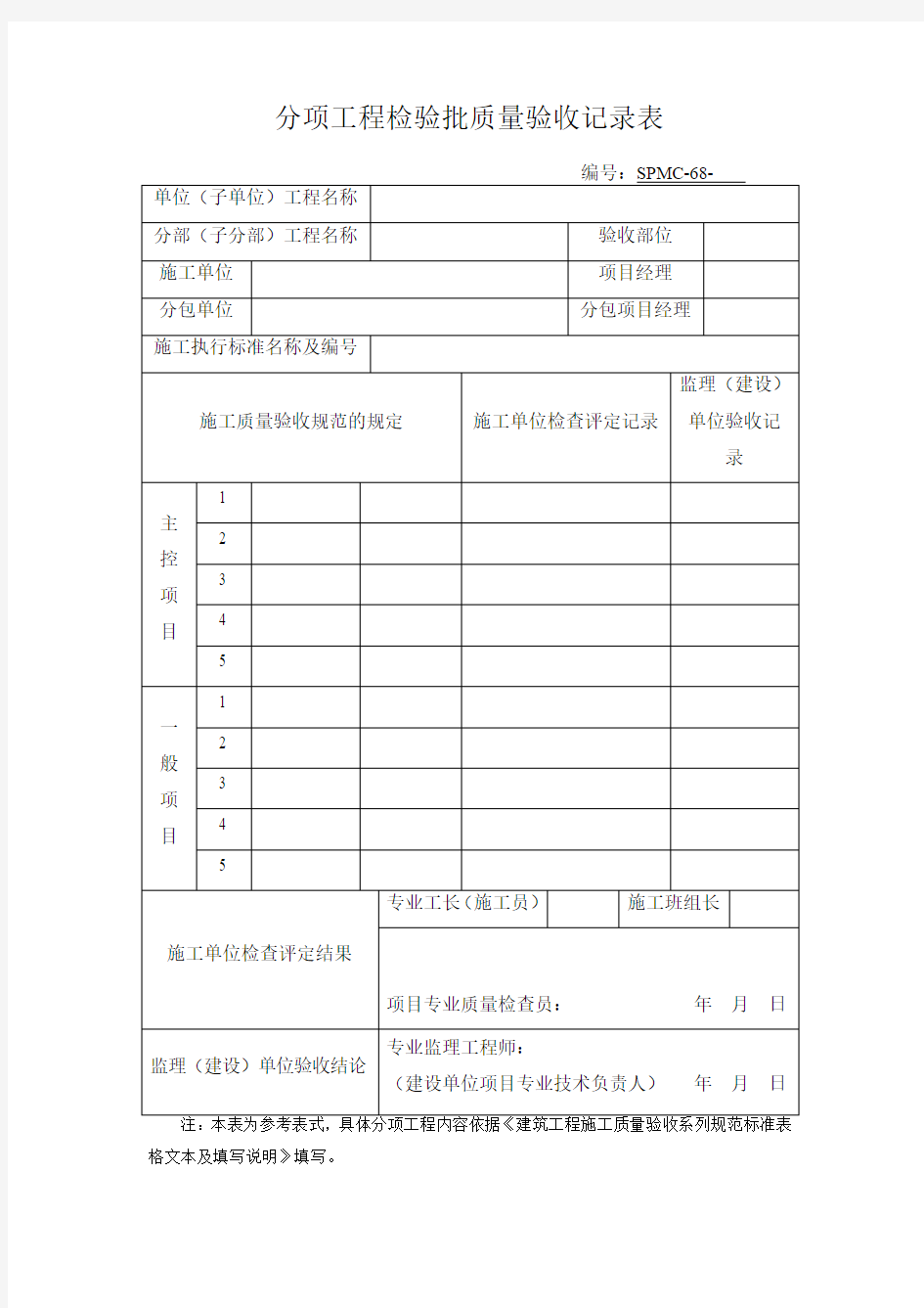 分项工程检验批质量验收记录表