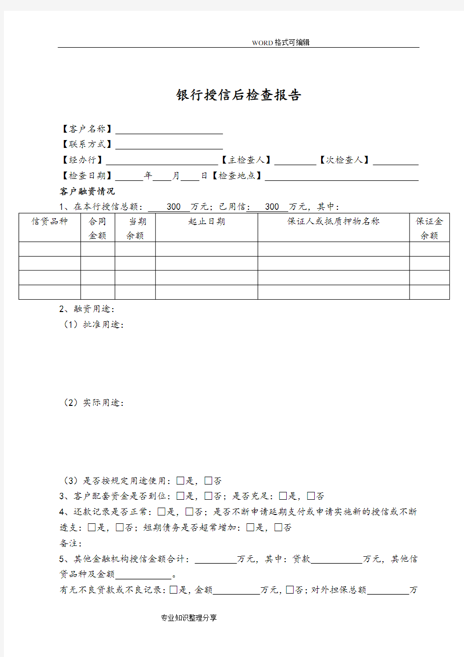 贷后检查报告(模板)