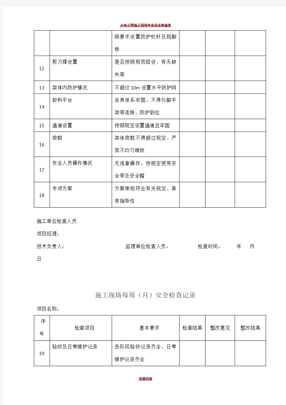 施工现场安全检查表范本