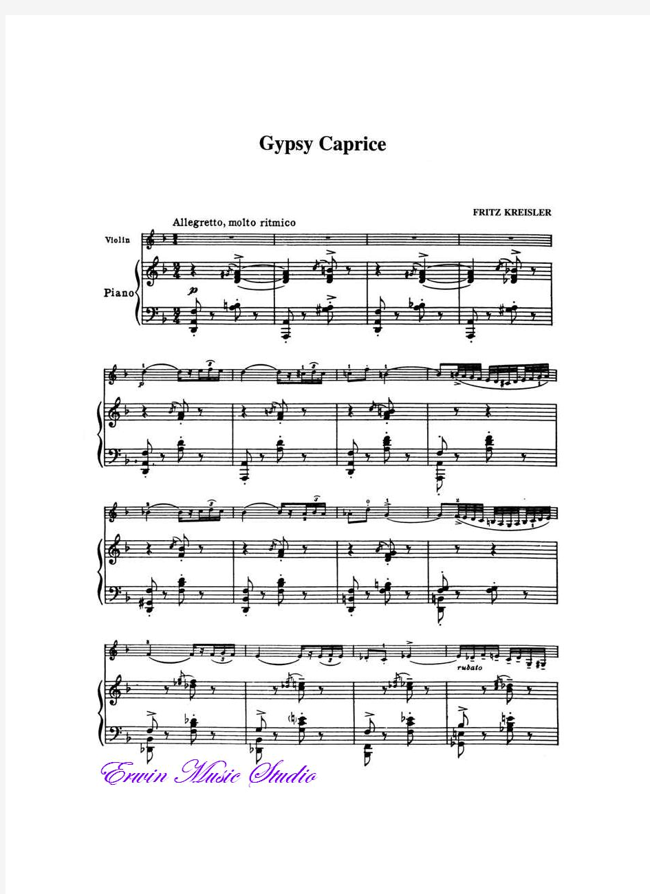 Piano克莱斯勒《吉普赛随想曲》小提琴曲谱 钢琴伴奏曲谱GypsyCaprice