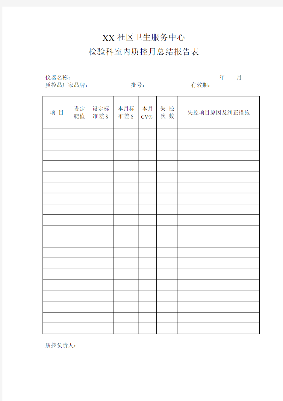 检验科室内质控月度总结